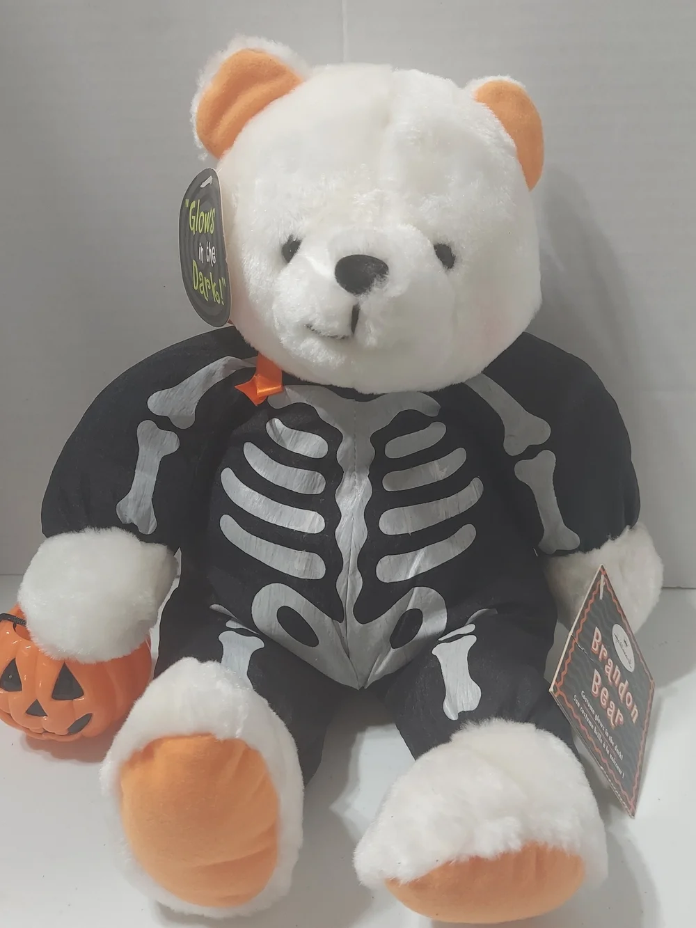 Hallmark White & Orange Halloween Skeleton Bear Plush